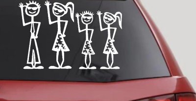 Waving Stick Family Decal for Car & Truck Windows - 2 Kids Fun Sticker