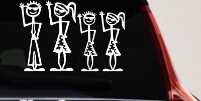 Waving Stick Family Decal for Car & Truck Windows - 2 Kids Fun Sticker