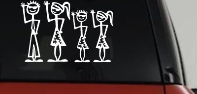 Waving Stick Family Decal for Car & Truck Windows - 2 Kids Fun Sticker