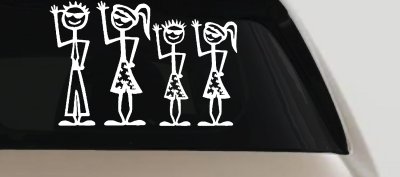 Waving Stick Family Decal for Car & Truck Windows - 2 Kids Fun Sticker