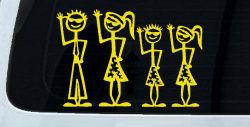 Waving Stick Family Decal for Car & Truck Windows - 2 Kids Fun Sticker (Yellow)