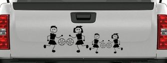 Basketball Stick Family 2 Kids Car or Truck Window Decal Sticker (Black)