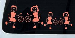 Basketball Stick Family 2 Kids Car Truck Window Vinyl Decal Sticker (Coral)