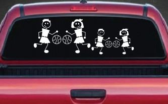 Basketball Stick Family 2 Kids Car or Truck Window Decal Sticker