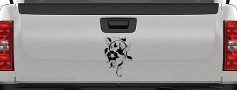 Swirl Vine Flower Hummingbird Car or Truck Window Decal Sticker (Black)