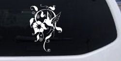 Swirl Vine Flower Hummingbird Car or Truck Window Decal Sticker