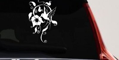Hummingbird Swirl Vine Flower Car Truck Window Vinyl Decal Sticker