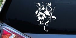 Swirl Vine Flower Hummingbird Car or Truck Window Decal Sticker