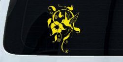 Hummingbird Swirl Vine Flower Car Truck Window Vinyl Decal Sticker (Yellow)