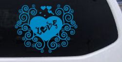 Swirl Heart Love Car or Truck Window Decal Sticker (Blue)