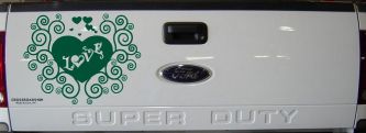 Swirl Heart Love Car or Truck Window Decal Sticker (Dark Green)