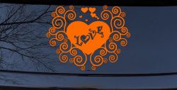 Swirl Heart Love Car or Truck Window Decal Sticker (Orange)