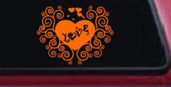Swirl Heart Love Car or Truck Window Decal Sticker (Orange)