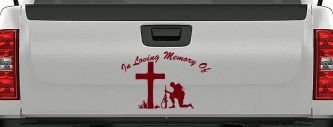 In loving Memory Soldier At Cross Military Car or Truck Window Decal Sticker (Burgundy)