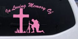 In Loving Memory Soldier Cross Decal Military Tribute Car Truck Sticker (Pink)