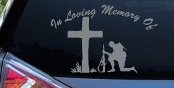 In loving Memory Soldier At Cross Military Car or Truck Window Decal Sticker (Telegrey)