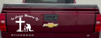 In loving Memory Soldier At Cross Military Car or Truck Window Decal Sticker (White)