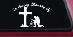 In loving Memory Soldier At Cross Military Car or Truck Window Decal Sticker