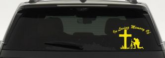 In Loving Memory Soldier Cross Decal Military Tribute Car Truck Sticker (Yellow)