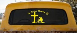 In Loving Memory Soldier Cross Decal Military Tribute Car Truck Sticker (Yellow)