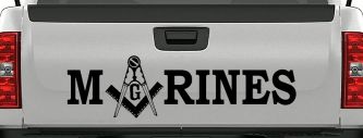 Marines Freemason Decal Sticker Masonic Square Compass Military (Black)