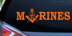 Marines with Freemason Masonic Square and Compass Military Car or Truck Window Decal Sticker (Orange)