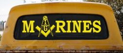 Marines Freemason Decal Sticker Masonic Square Compass Military (Yellow)