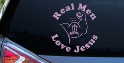 Real Men Love Jesus Christian Car or Truck Window Decal Sticker (Lilac)