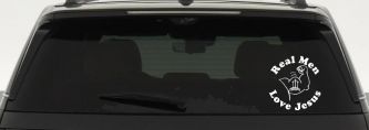 Real Men Love Jesus Christian Car or Truck Window Decal Sticker (White)