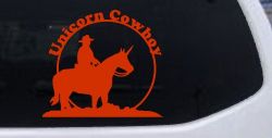 Unicorn Cowboy Funny Car or Truck Window Decal Sticker (Orange Red)