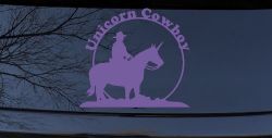 Unicorn Cowboy Funny Car or Truck Window Decal Sticker (Purple)