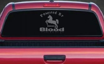 Powered By Unicorn Blood Funny Car or Truck Window Decal Sticker (Silver)