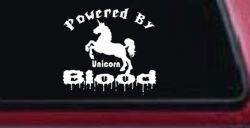 Powered By Unicorn Blood Funny Car or Truck Window Decal Sticker