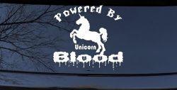 Powered By Unicorn Blood Funny Car or Truck Window Decal Sticker