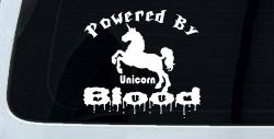 Powered By Unicorn Blood Funny Car or Truck Window Decal Sticker