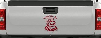 Powered By Tiger Blood Funny Car or Truck Window Decal Sticker (Burgundy)