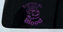 Powered By Tiger Blood Funny Car or Truck Window Decal Sticker (Violet)
