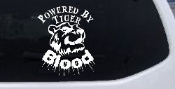 Powered By Tiger Blood Funny Car or Truck Window Decal Sticker