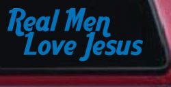 Real Men Love Jesus Christian Car or Truck Window Decal Sticker (Sky Blue)