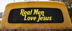 Real Men Love Jesus Christian Car or Truck Window Decal Sticker (Yellow)