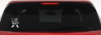 Pirate With Sword Car or Truck Window Decal Sticker (White)