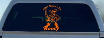 Pirate Where's Da Booty Funny Car or Truck Window Decal Sticker (Orange)