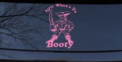 Pirate Where's Da Booty Funny Car or Truck Window Decal Sticker (Pink)