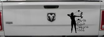 Girls Bow Hunt Too Bowhunter Hunting Car or Truck Window Decal Sticker (Black)