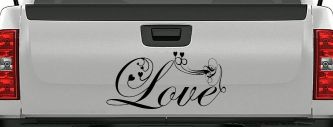 Love Swirl With Hearts Car or Truck Window Decal Sticker (Black)