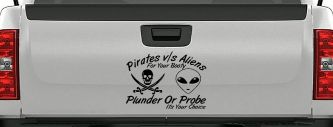 Pirates Verses Aliens Funny Car or Truck Window Decal Sticker (Black)
