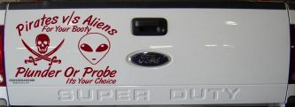 Pirates Verses Aliens Funny Car or Truck Window Decal Sticker (Burgundy)