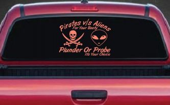Pirates Verses Aliens Funny Car or Truck Window Decal Sticker (Coral)