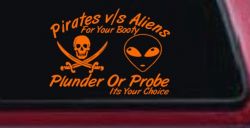 Pirates Verses Aliens Funny Car or Truck Window Decal Sticker (Orange)