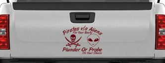 Pirates Verses Aliens Funny Car or Truck Window Decal Sticker (Purple Red)